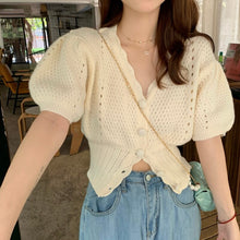 Load image into Gallery viewer, Puff Sleeve Sweater Women&#39;s New Design V-neck Thin Cardigan Hot Girl Style Short Knit Tops Women Elegant Sweet Hipster Sueter