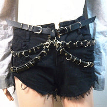 Load image into Gallery viewer, Punk Belly Chain Belts Black Layered Leather Waist Chain Sexy Nightclub Rave Body Chain Jewelry Accessories for Women and Girls