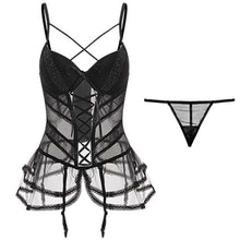 Load image into Gallery viewer, Punk Gothic Corset Sexy Lingerie Women Net Gauze Black Steel Boned Corsets Temptation Sling Body Shapewear Overbust Corset