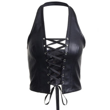 Load image into Gallery viewer, Punk Style Sexy Hollow Out Leather Camisole Women Bandage Crop Tops Club Party Night Wear Black Vest High Quality Female