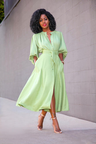 Pure Color African Dress Large Size Women's Stand Collar Lantern Sleeve Single Breasted With Belt Fashion Trendy Dress 2021 New