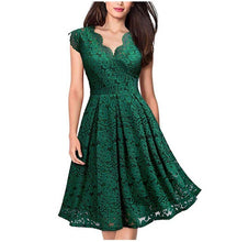 Load image into Gallery viewer, Pure Color Womens Retro Sleeveless V-neck Lace Crochet Hollow Large Sleeve Dress 2021 Fashion Summer New Casual Sleeveless Dress