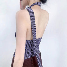 Load image into Gallery viewer, Purple Rhombus Plaid Halter Top Women Sexy Irregular Off Shoulder Crop Top Slim Camisole Party Top Bandage Clubwear 2022 New
