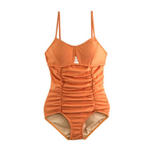 Load image into Gallery viewer, Push Up Padded Bathing Suit Korea Style Solid Swimwear Pleated Trikini Monokini Women Beach Swimsuit Straps Bathers