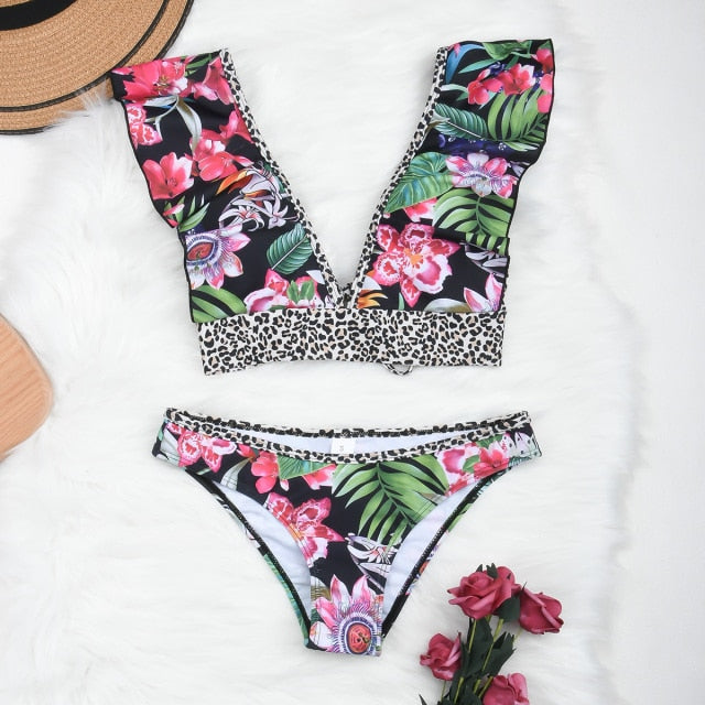 Push Up Women Swimsuit 2021 High Waisted Bikinis Sexy Bikini Set Ruffle Swimwear For Women Bathing Suit Beachwear Swimming Suits