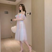 Load image into Gallery viewer, Rainbow Fairy Dress Women Elegant Sweet Party Dress Female Casual Sexy Patchwork Lace Chiffon Kawaii Dress Summer 2020 New