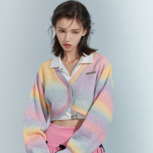 Load image into Gallery viewer, Rainbow Knitted Cardigan Sweater Women Sweet Patchwork Slim Short Coat Female Casual Korean Fashion Knitwear Sweater 2021 Autumn
