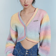 Load image into Gallery viewer, Rainbow Knitted Cardigan Sweater Women Sweet Patchwork Slim Short Coat Female Casual Korean Fashion Knitwear Sweater 2021 Autumn