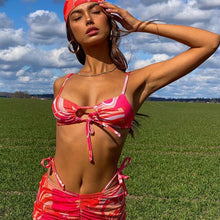 Load image into Gallery viewer, Red 2021 Summer Two Piece Set Crop Top Spaghetti Strap And Wide Leg Pants Women Set Print Casual Outfits