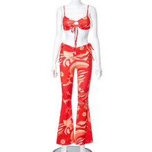 Load image into Gallery viewer, Red 2021 Summer Two Piece Set Crop Top Spaghetti Strap And Wide Leg Pants Women Set Print Casual Outfits