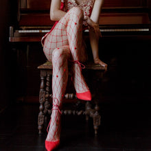 Load image into Gallery viewer, Red Love Heart Diamond Fishnet Stockings Net Pantyhose Women Sexy Mesh Stocking Rhinestone Thigh Club Party Fish Net Stockings