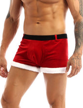 Load image into Gallery viewer, Red Mens Christmas Santa Claus Boxer Shorts Soft Velvet Tight Christmas Fancy Party Cosplay Costume Underwear Panties