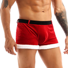 Load image into Gallery viewer, Red Mens Christmas Santa Claus Boxer Shorts Soft Velvet Tight Christmas Fancy Party Cosplay Costume Underwear Panties