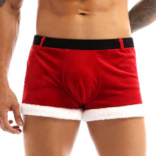 Load image into Gallery viewer, Red Mens Christmas Santa Claus Boxer Shorts Soft Velvet Tight Christmas Fancy Party Cosplay Costume Underwear Panties