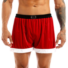 Load image into Gallery viewer, Red Mens Novelty Santa Claus Loose Casual Boxer Shorts Flannel Belt Pattern Christmas Santa Cosplay Costume Underwear Panties