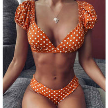 Load image into Gallery viewer, Red Short Sleeve Bikini Set 2021 New Sexy V Neck Swimsuit Women Swimwear Polka Dot Bikini Brazilian Bathing Suit Beachwear