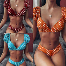 Load image into Gallery viewer, Red Short Sleeve Bikini Set 2021 New Sexy V Neck Swimsuit Women Swimwear Polka Dot Bikini Brazilian Bathing Suit Beachwear