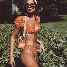 Load image into Gallery viewer, Red Short Sleeve Bikini Set 2021 New Sexy V Neck Swimsuit Women Swimwear Polka Dot Bikini Brazilian Bathing Suit Beachwear