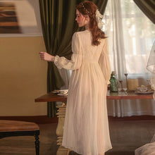 Load image into Gallery viewer, Retro Apricot Victorian Dress Women Court style Long Robe Lace Pleated Skirts Sleepwear Nightgown Bridesmaids Kawaii Lingerie