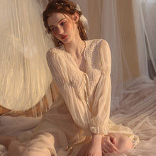 Load image into Gallery viewer, Retro Apricot Victorian Dress Women Court style Long Robe Lace Pleated Skirts Sleepwear Nightgown Bridesmaids Kawaii Lingerie
