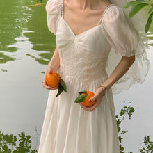 Load image into Gallery viewer, Retro French Dress Elegant Women 2021 Summer V-Neck Short Sleeve White Dress Print Chic Retro Sweet One-piece Dress