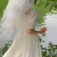 Load image into Gallery viewer, Retro French Dress Elegant Women 2021 Summer V-Neck Short Sleeve White Dress Print Chic Retro Sweet One-piece Dress