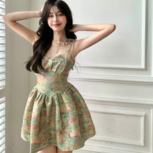Load image into Gallery viewer, Retro Gentle Style Sweet Floral Spaghetti Strap Dress Women Summer 2021 New Style Jumpsuit Short Dress Waist Puffy Dress