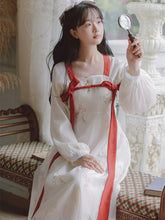 Load image into Gallery viewer, Retro Loose Chiffon Print Dresses Hanfu Women Bowknot Bandage Square Neck Puff Sleeve Chic Vestidos Chinese Style Hanfu Dress