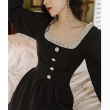 Load image into Gallery viewer, Retro Pearl Ruffled Little Red Dress Autumn New French Square Collar Dress Long Sleeve Temperament Hepburn Style Dress Suit