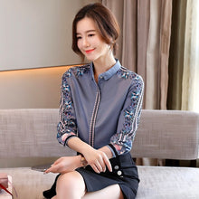 Load image into Gallery viewer, Retro Print Temperament Long-sleeved Tops New 2021 Spring Autumn Women&#39;s Shirt Elegant Slim Female Chiffon Blouse