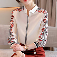 Load image into Gallery viewer, Retro Print Temperament Long-sleeved Tops New 2021 Spring Autumn Women&#39;s Shirt Elegant Slim Female Chiffon Blouse