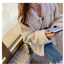 Load image into Gallery viewer, Retro Short Lamb Wool Coat Female Autumn and Winter New Plush Coat  All-match jacket Single-breasted Casual Female Outwear