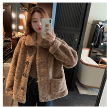 Load image into Gallery viewer, Retro Short Lamb Wool Coat Female Autumn and Winter New Plush Coat  All-match jacket Single-breasted Casual Female Outwear