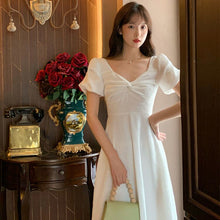 Load image into Gallery viewer, Retro Style French Square Neck Sexy Puff Sleeve Dress Girl Summer Dress Elegant Fairy Woman Prom Dress Pure White dress 2021