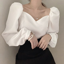 Load image into Gallery viewer, Retro Sweet Square Neck Elegant Shirt Women Loose Puff Sleeve Shirt Blouse Women Korean Style Chic Office Lady Blusas Mujer Moda