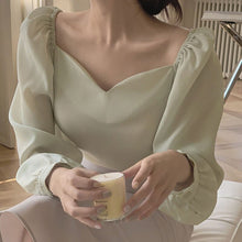Load image into Gallery viewer, Retro Sweet Square Neck Elegant Shirt Women Loose Puff Sleeve Shirt Blouse Women Korean Style Chic Office Lady Blusas Mujer Moda
