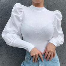 Load image into Gallery viewer, Retro Women Shirts Long Puff Sleeve Blouse 2021 Spring Autumn Fashion Female Blouses Black White Solid Tops Plus Size Clothing