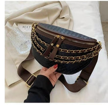 Load image into Gallery viewer, Retro pequena corrente feminina fanny pacote xadrez cintura de couro crossbody sacos peito bolsas designer de luxo feminino cint