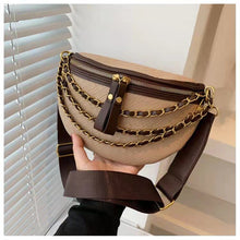 Load image into Gallery viewer, Retro pequena corrente feminina fanny pacote xadrez cintura de couro crossbody sacos peito bolsas designer de luxo feminino cint