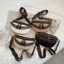 Load image into Gallery viewer, Retro pequena corrente feminina fanny pacote xadrez cintura de couro crossbody sacos peito bolsas designer de luxo feminino cint