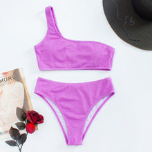 Load image into Gallery viewer, Ribbed One Shoulder Sexy Split Bikinis Bandeau Swimwear Women 2022 Women&#39;s Swimsuits Bathing Suits Solid Brazilian Biquini Set