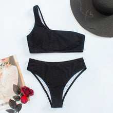 Load image into Gallery viewer, Ribbed One Shoulder Sexy Split Bikinis Bandeau Swimwear Women 2022 Women&#39;s Swimsuits Bathing Suits Solid Brazilian Biquini Set