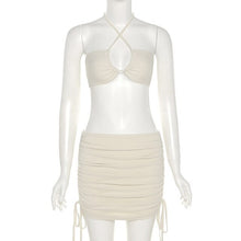Load image into Gallery viewer, Ribbed Sexy Club Party Matching Sets 2 Piece Sets Drawstring Ruched Mini Skirt And Halter neck Bra Top Set Womens Outfits
