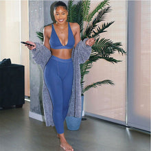 Load image into Gallery viewer, Ribbed Women 2 Pieces V Neck Bra Leggings Set Crop Top Matching Co Ords Autumn Winter Clothes Sporty Tracksuit Club