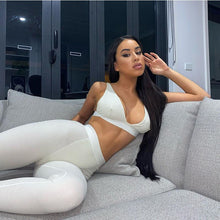 Load image into Gallery viewer, Ribbed Women 2 Pieces V Neck Bra Leggings Set Crop Top Matching Co Ords Autumn Winter Clothes Sporty Tracksuit Club