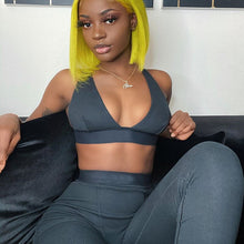 Load image into Gallery viewer, Ribbed Women 2 Pieces V Neck Bra Leggings Set Crop Top Matching Co Ords Autumn Winter Clothes Sporty Tracksuit Club