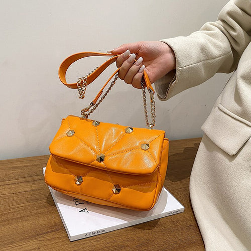 Rivets Pu Leather Brand Flap Crossbody Bags for Women 2021 Winter Designer Chain Shoulder Bag Female Handbags and Purses