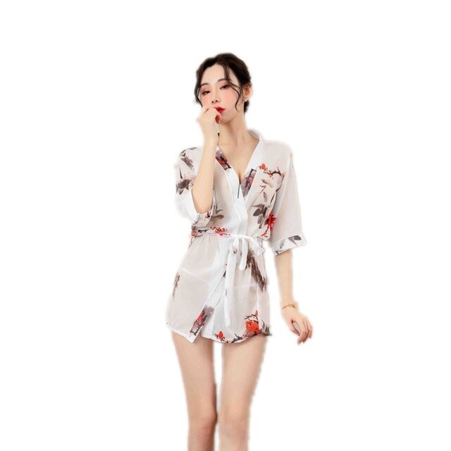 Robes Sexy Printed Floral Lingerie Bathrobe Womens Clothing Sleepwear Kimono Nightie Chiffon Night Wear Shower robe Home Suit
