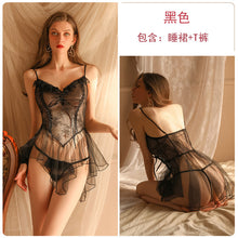 Load image into Gallery viewer, Romace Woman Sexy Lingerie Gauze Sweet Cute Nightdress Thong Set Femme Erotic Skirt Porno See-through Temptation Slutty Clothes