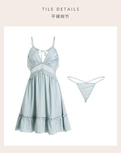 Load image into Gallery viewer, Rose New Nightgown Women Lingerie Satin Lace Hollow Knee Strap Nightdress Thong Set Female Summer Deep V Thin Sleepwear